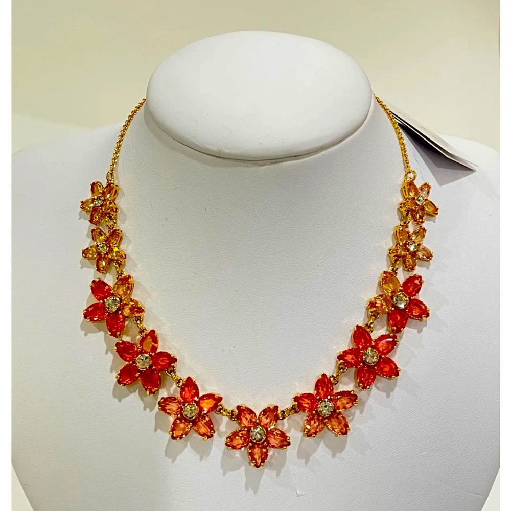 Kate Spade Bed of Roses Pink-multi ombré crystal gold-toned necklace - NWT